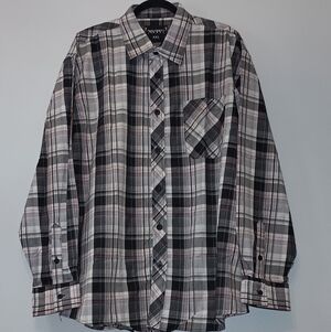 Men's Mahru Plaid Button-Down Shirt in Black and Gray 4XL